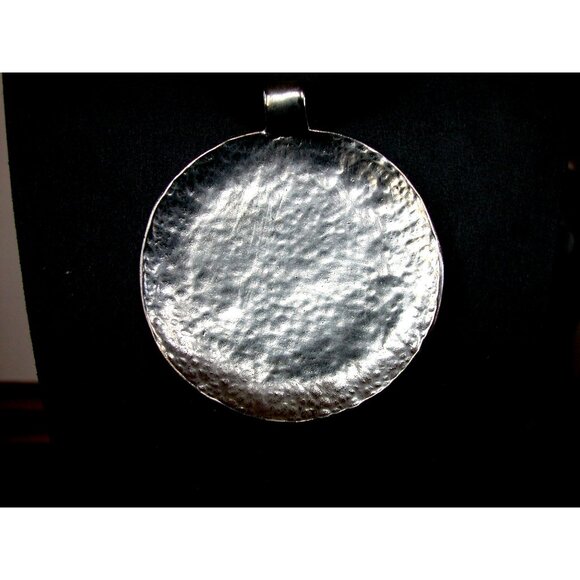 Hammered Silver Pendant Necklace With Black Cord By Karma Bella - Picture 3 of 5